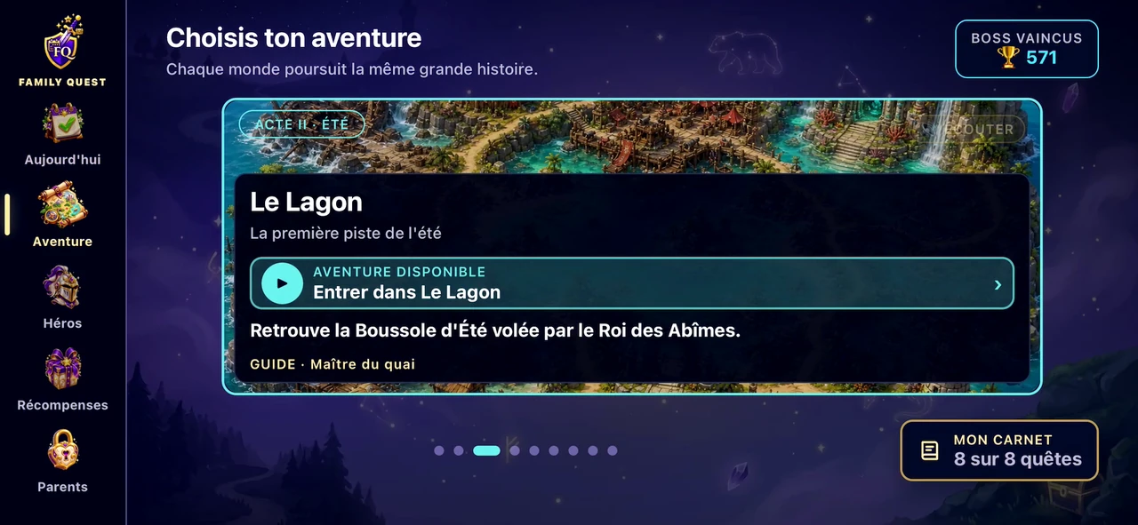 Le choix du Lagon dans l’application iOS