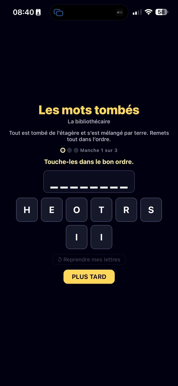 Le mini-jeu Les mots tombés sur iPhone
