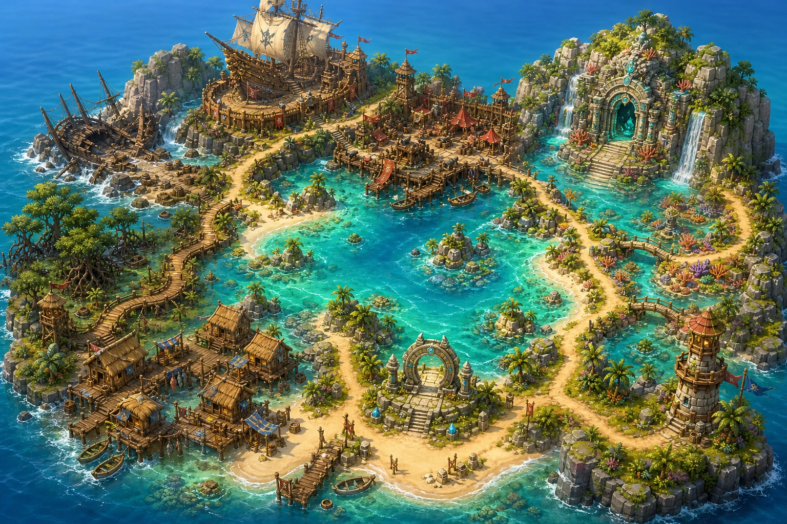 Illustration des îles et des quais du Lagon